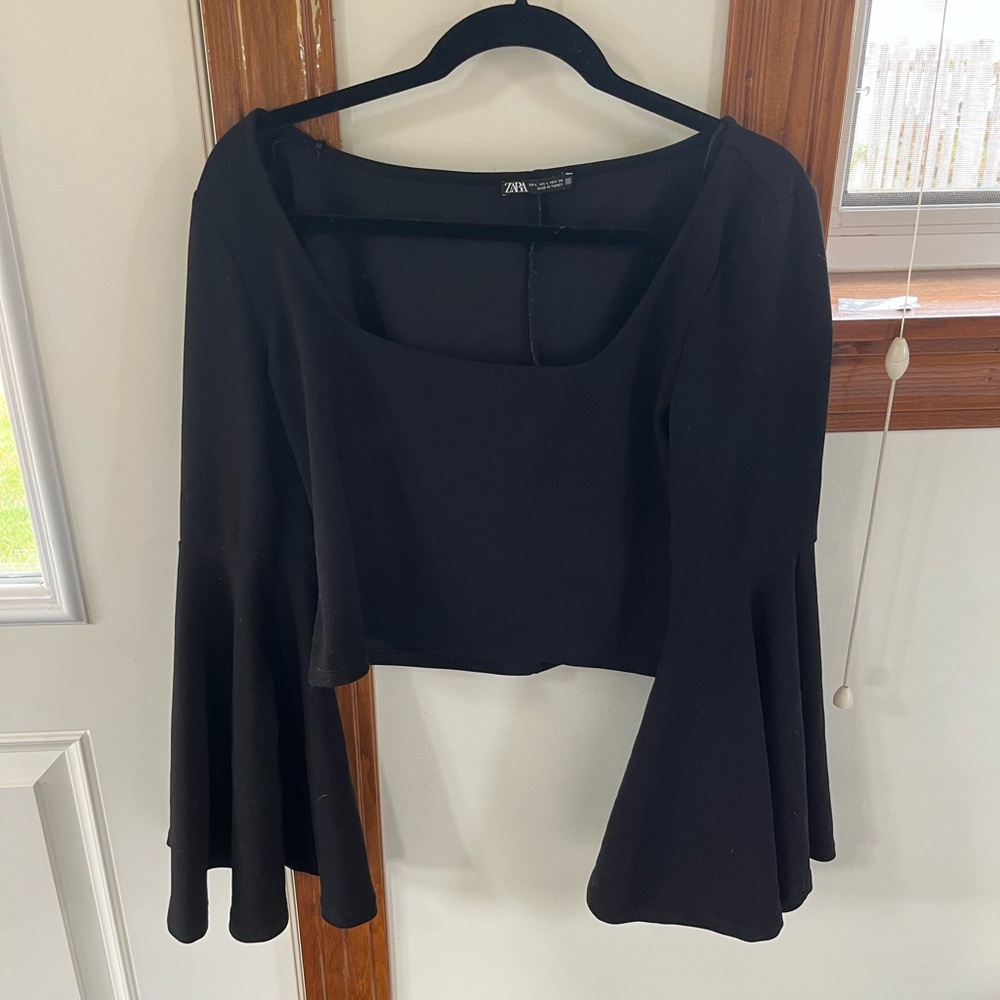 Zara Black Flared Sleeve Top